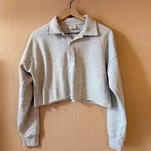 Sunday Best Aritzia Cropped Fleece Polo Size Small Light Heather Grey